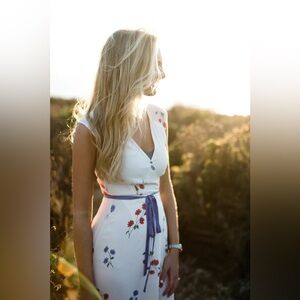 Reformation Haven Dress with Red and Blue Floral Design